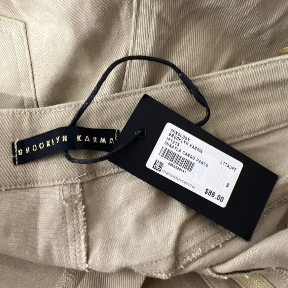 Brooklyn Karma Mikayla Cargo Pants Women Small 28 x 32 Taupe Khaki Pockets Wide - Picture 3 of 9